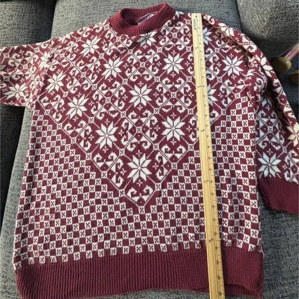 Vintage American Pride Burgundy Snowflake Fair Isle Sweater Womens 20W Made‎ USA